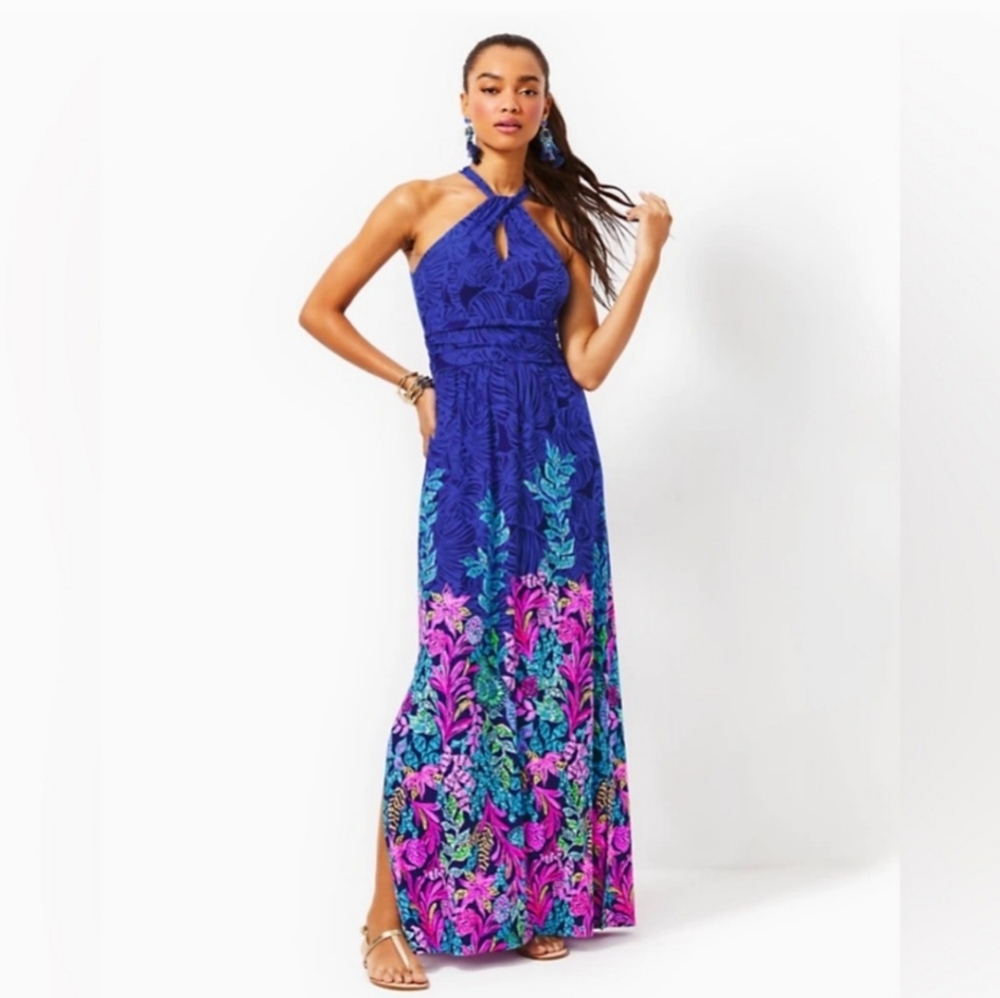 Lilly Pulitzer Blue and Pink Maxi Dress